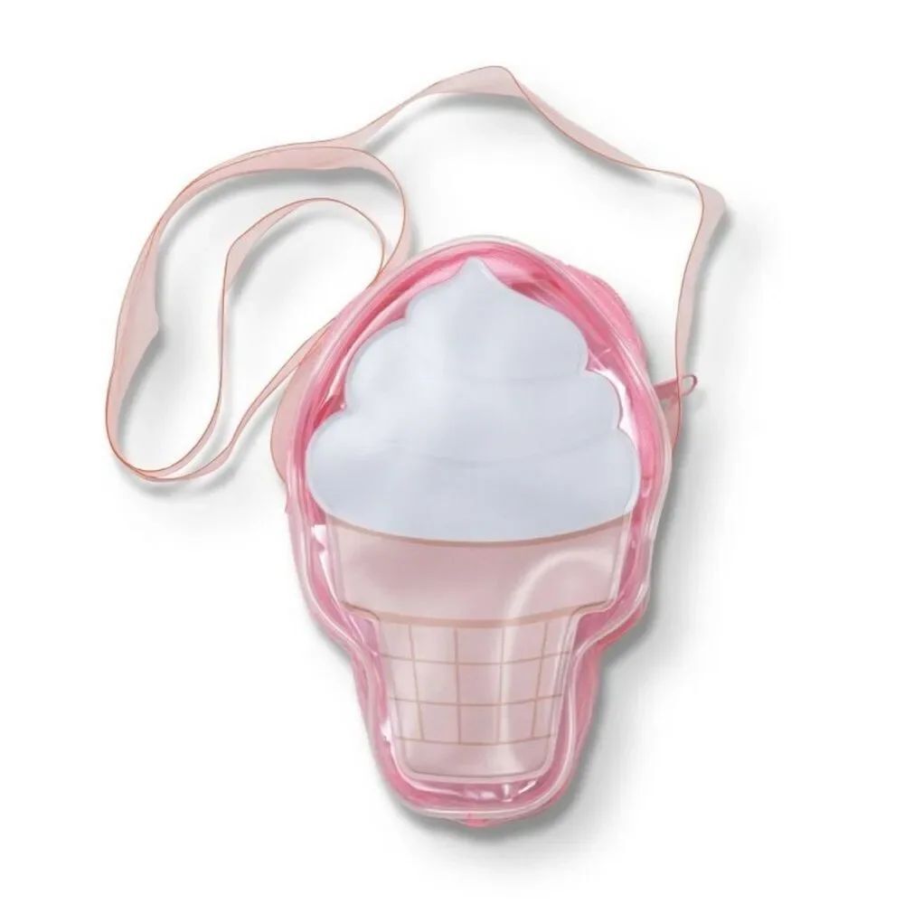 Pink Ice Cream Cone Crossbody Bag, Vinyl, Zip Closure, Long Strap, NWT